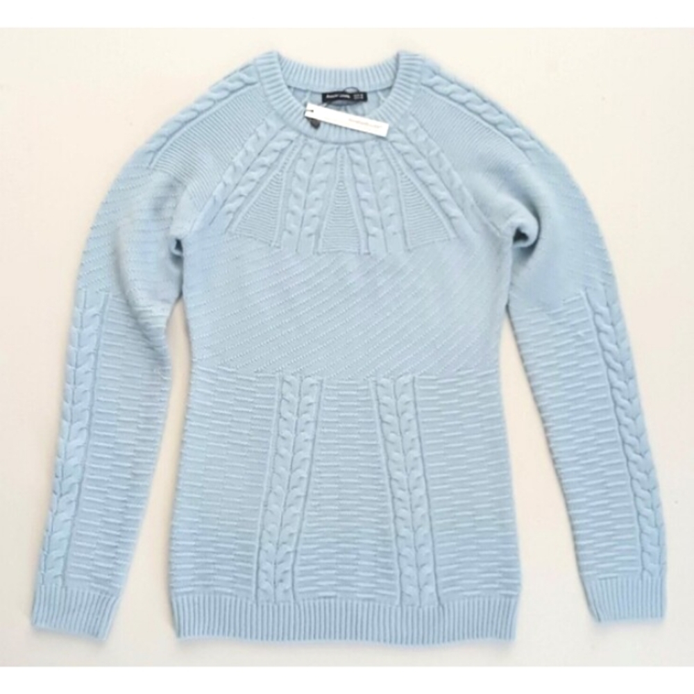 NWT Amelieboutik Pullover Sweater Lt Blue Cable Acrylic Knit Sz M